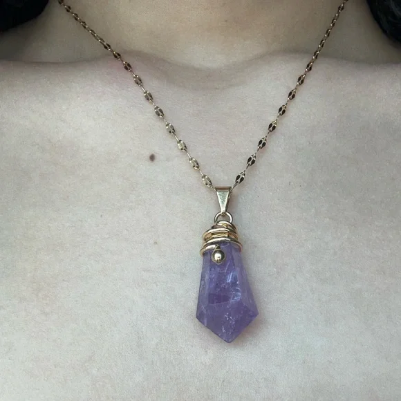 Lavender Light – Gold Amethyst Drop Necklace (16”) - Picture 2 of 5